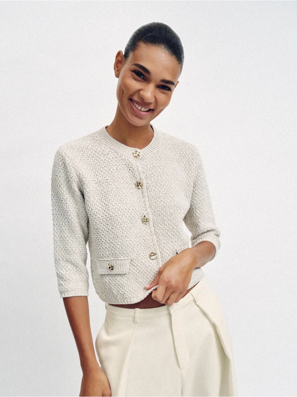 ZARA FRENCH SLEEVE KNIT CARDIGAN